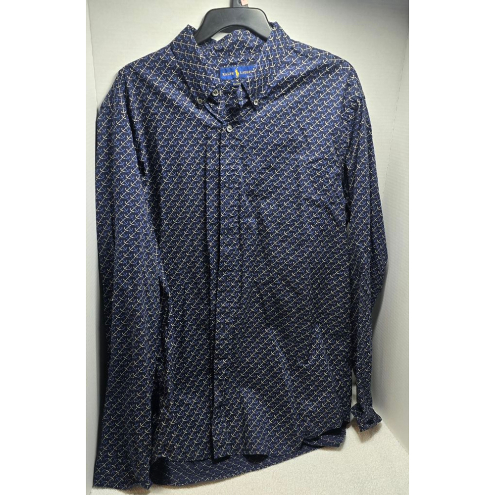 Men's Ralph Lauren Blue Anchor Print Casual Button Down Shirt XL